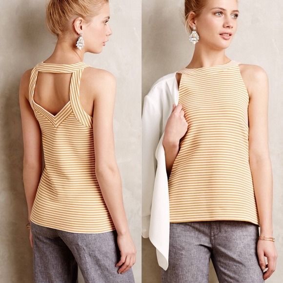 Anthropologie Tops - Anthropologie Deletta Size M Isa Tank Top Sleeveless Cut Out Back Striped Orange